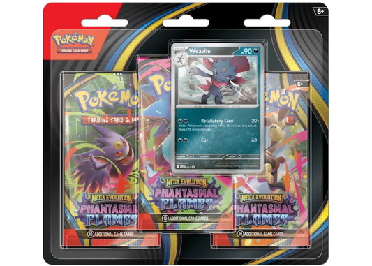 2025 Pokémon Mega Evolution Phantasmal Flames Weavile 3Pk Booster Blister